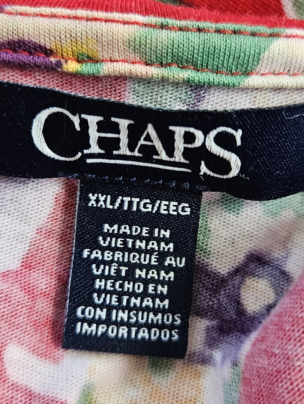 Chaps Womens Tank Top XXL Red Floral Boho Ruffle Cottage Tropical Cotton Peasant - Picture 7 of 8